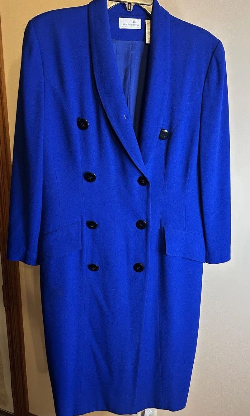Vtg. Liz Claiborne Dress Double Breasted Electric Blue Blazer Suit Y2k Sz. 12